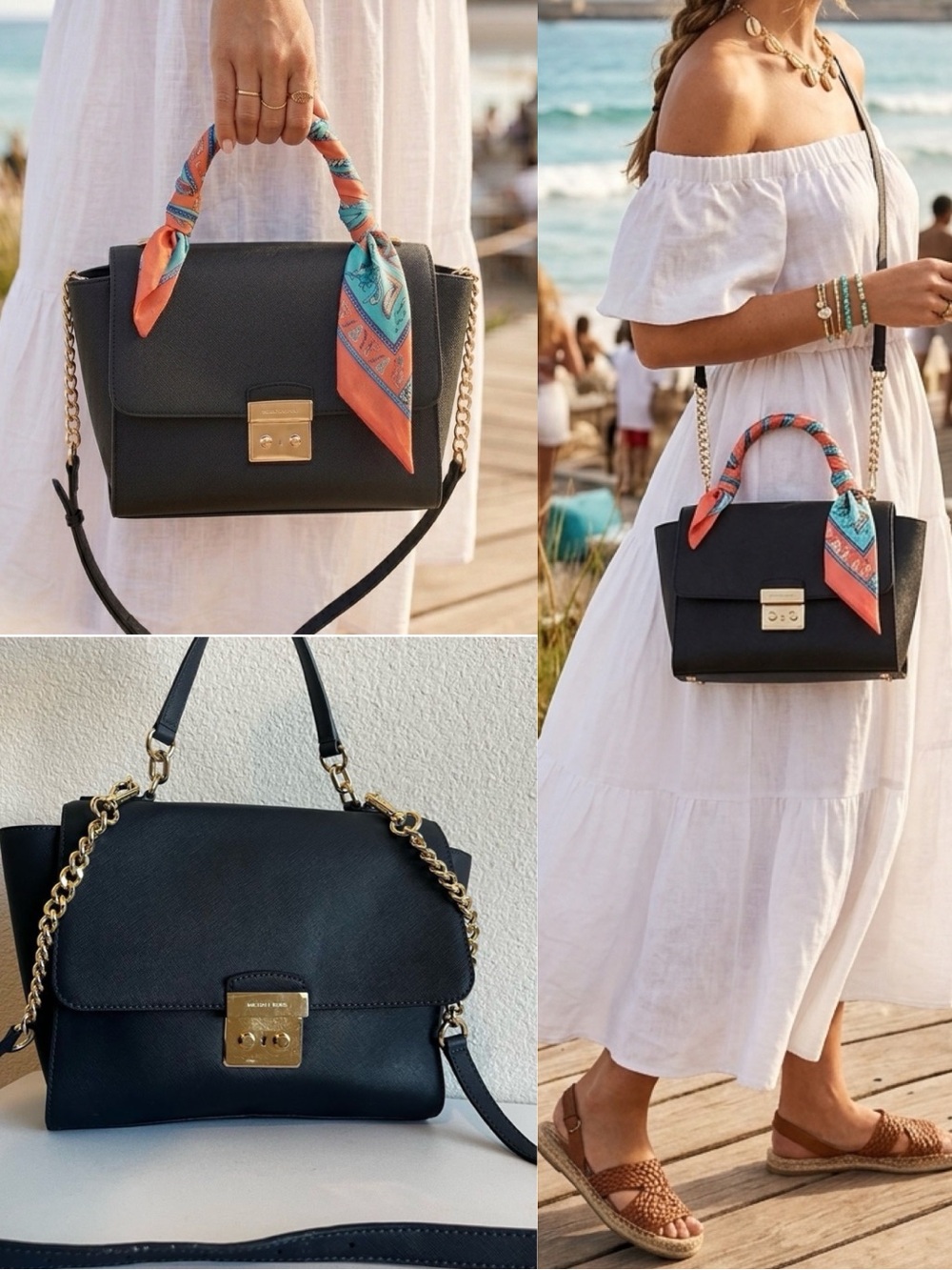 MICHAEL KORS Blue Selma Mercer Raven Bedford Chain Satchel Crossbody